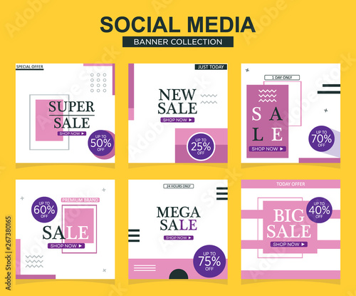 6 Slides modern Social Media post Template. Promotional square web banner for social media. Banner template designs.