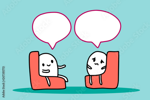 Psychotherapy session hand drawn illustration with cartoon man sitting in chair. Vector minimalism