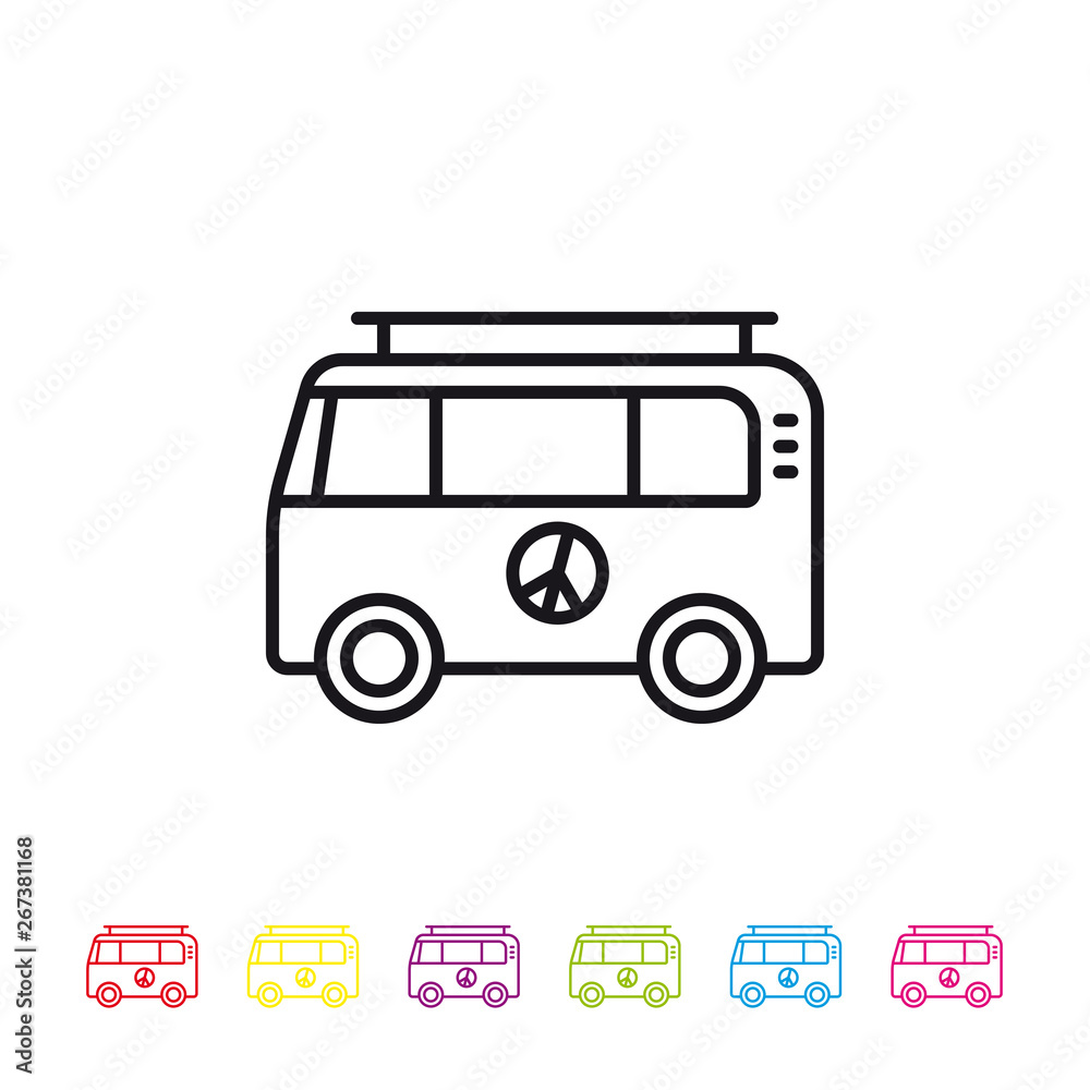 Hippie camper van line icon