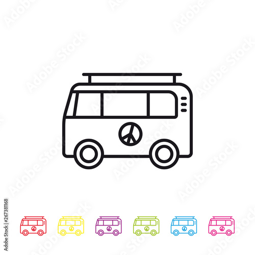 Hippie camper van line icon