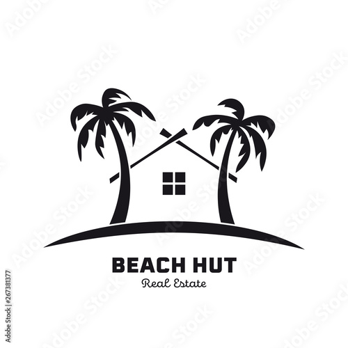 Obraz na plátne Real Estate logo template with beach hut vector illustration