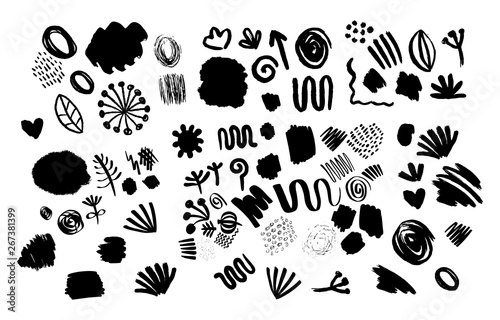 Big hand drawn set of different decorative elements. Vector illustration for abstract backgrounds