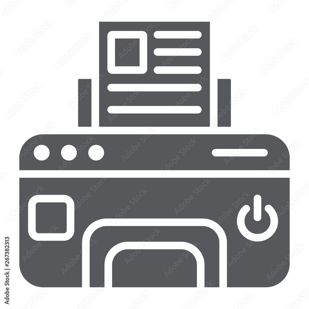 Printer glyph icon, device and print, fax sign, vector graphics, a solid pattern on a white background. Printer glyph icon, device and print, fax sign, vector graphics, a solid pattern on a white background.