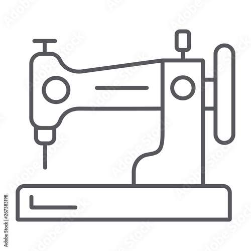 Sewing machine thin line icon, hobby and handcraft, household sign, vector graphics, a linear pattern on a white background.