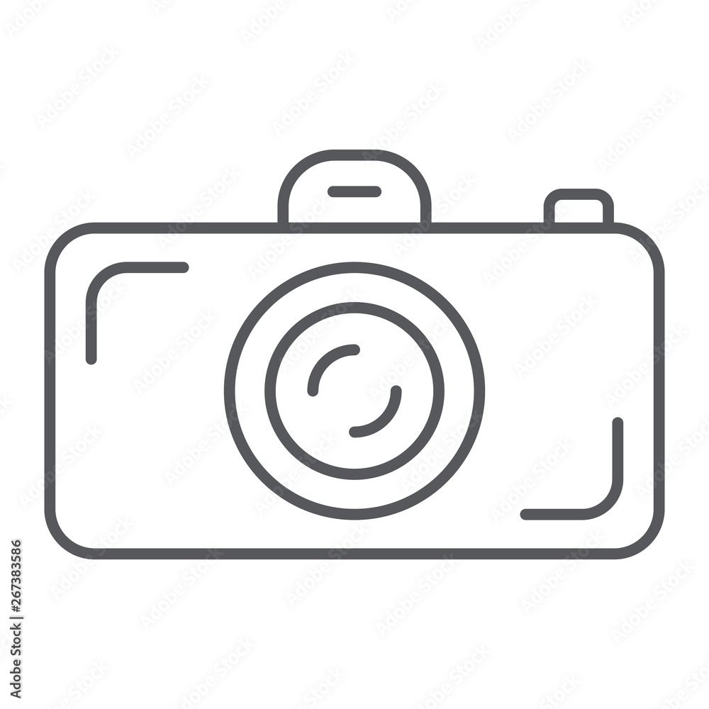 Camera thin line icon, lens and photo, shutter sign, vector graphics, a linear pattern on a white background. Camera thin line icon, lens and photo, shutter sign, vector graphics, a linear pattern on a white background.