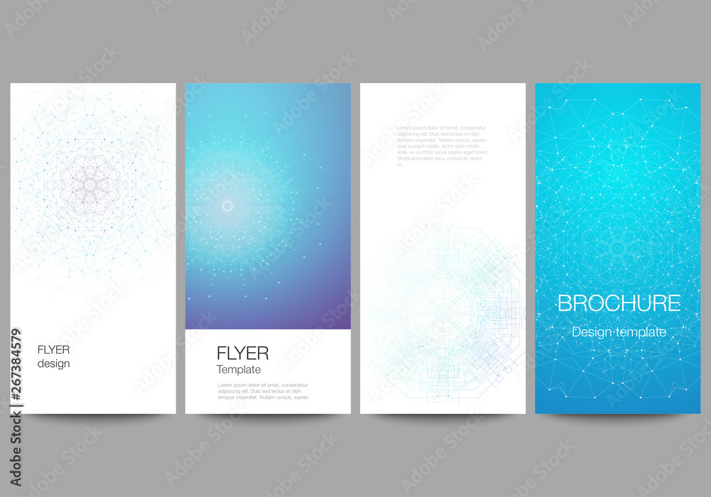 Fototapeta premium The minimalistic vector illustration of the editable layout of flyer, banner design templates. Big Data Visualization, geometric communication background with connected lines and dots.