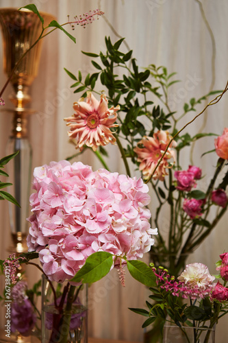 Flower arrangement at wedding party