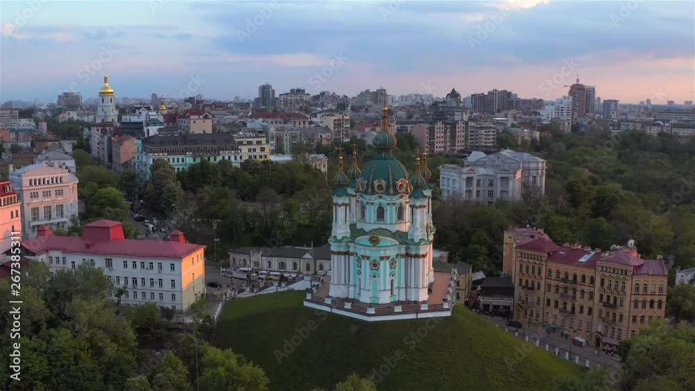 Aerial view of St. Andrew’s Church, historical center, Podolsky district, Kyiv, Ukraine Aerial view of St. Andrew’s Church, historical center, Podolsky district, Kyiv, Ukraine