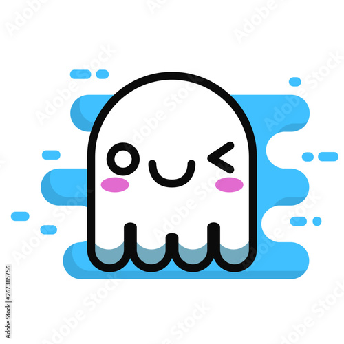 Cute white small ghost one eye blinking