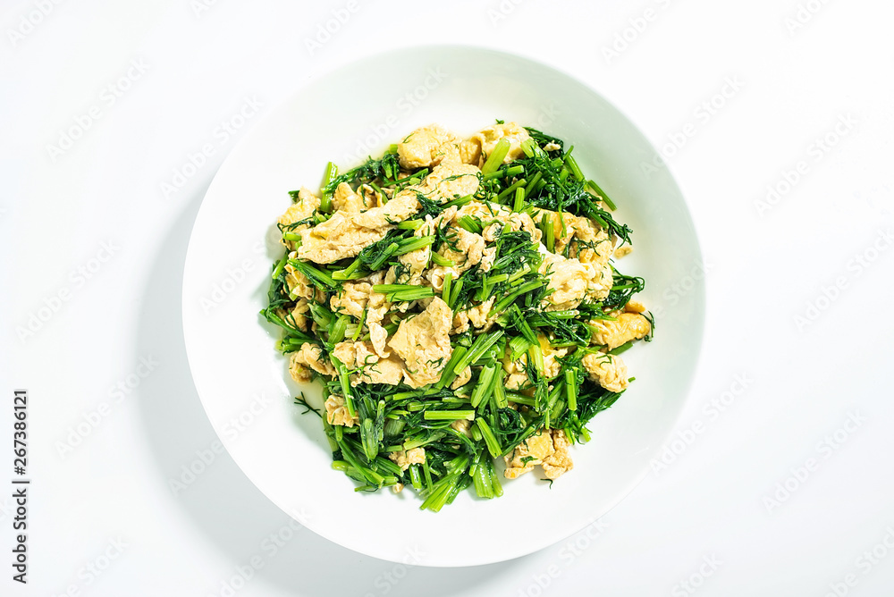 Chinese national cuisine gourmet fennel scrambled eggs Chinese national cuisine gourmet fennel scrambled eggs