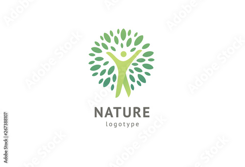 Abstract nature logo icon vector design. Healthy eco food, ecology, spa, diet, yoga, Environment day vector logo. Happy people with leaf logo. Fitness, sport web icon.