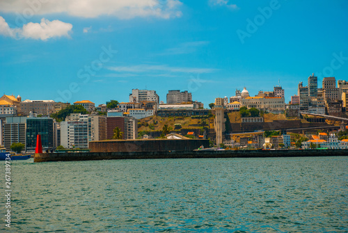 SALVADOR, BAHIA, BRAZIL: Beautiful Landscape with beautiful views of the city from the water. Houses, skyscrapers, ships and sights. photo