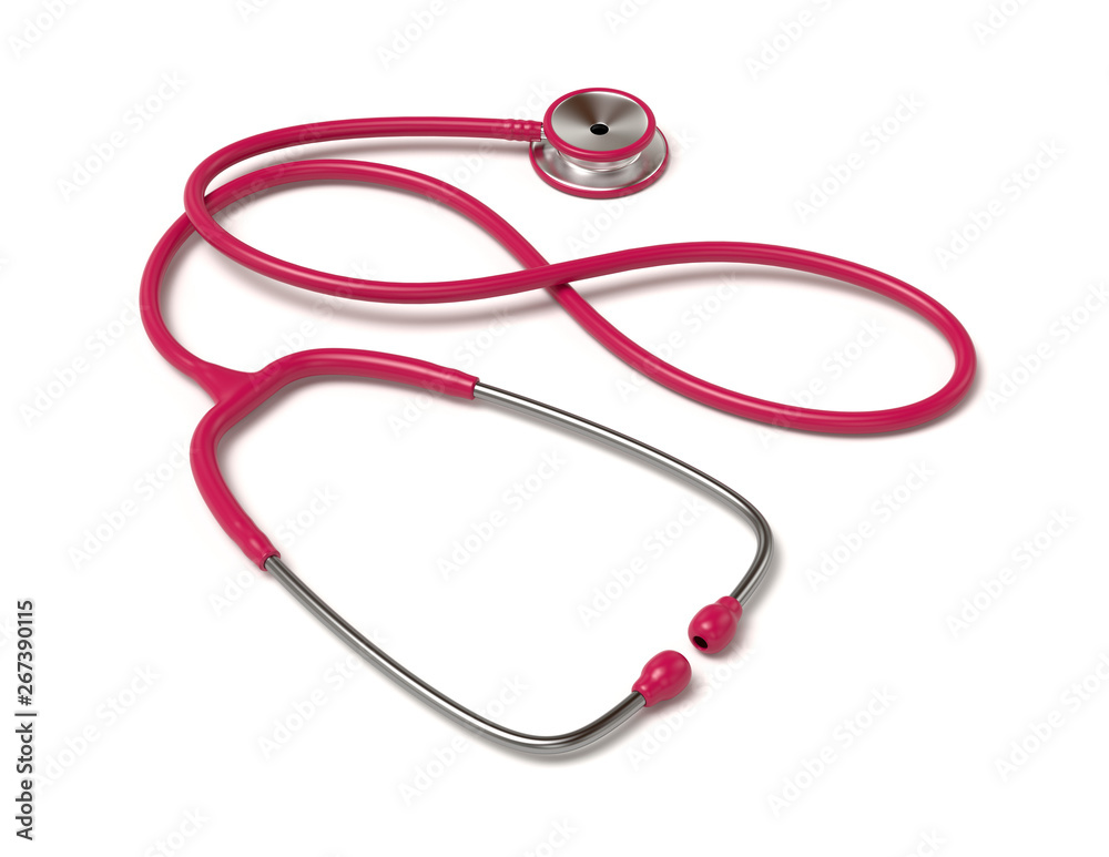 Red Stethoscope in infinity symbol Isolated On White Background. 3D Render.