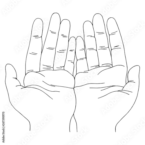 Open hands graphic black white doodle sketch illustration vector