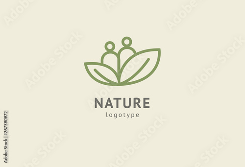 Abstract nature logo icon vector design. Healthy eco food  ecology  spa  diet  yoga  Environment day vector logo. Happy people with leaf logo. Fitness  sport web icon.