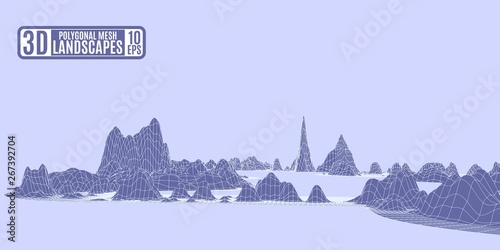polygonal mountains violet background fascinating landscape