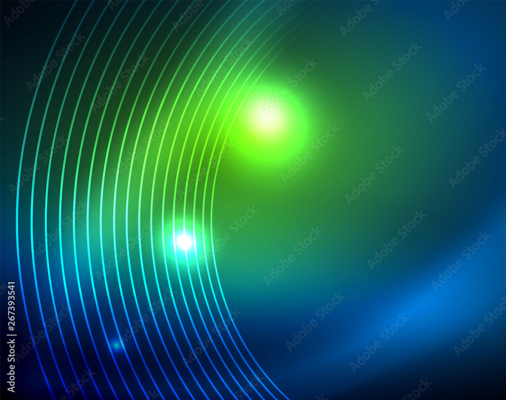 Fototapeta premium Blue neon circles, abstract circular lines. Glowing circle abstract pattern background