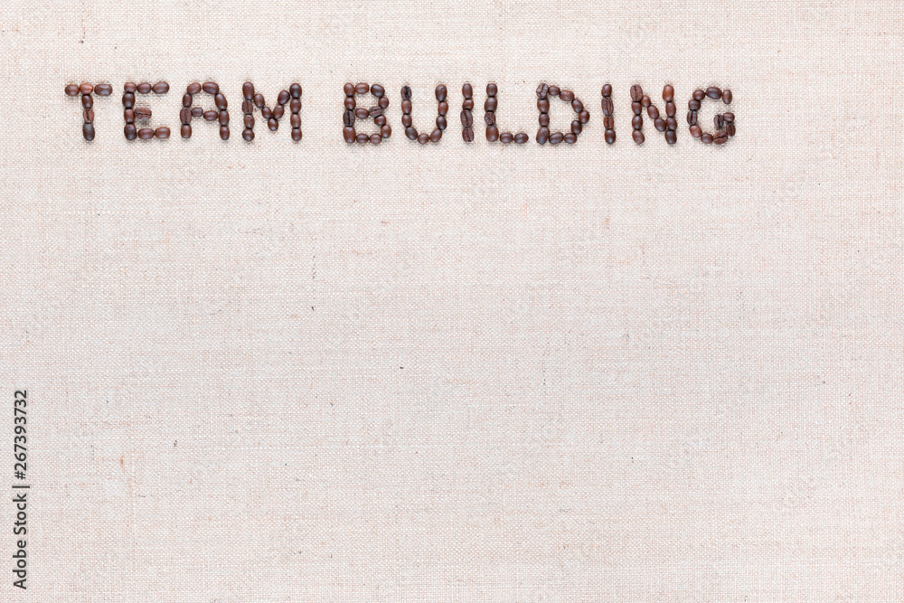 The words Team Building written with coffee beans, aligned at the top left. The words Team Building written with coffee beans, aligned at the top left.