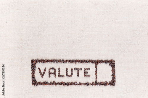 The word valute inside a rectangle made from coffee beans,aligned at the bottom.