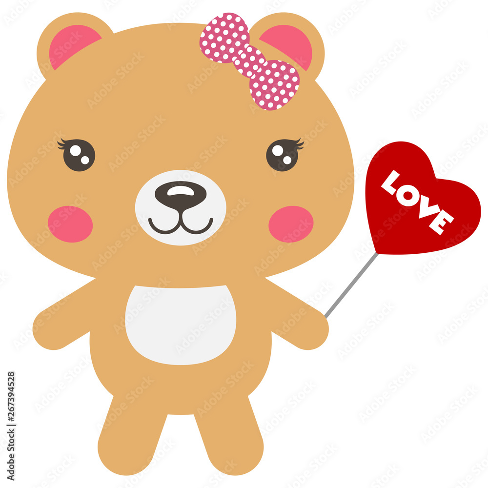 Obraz premium Toy cute cartoon smiling girl bear with heart love