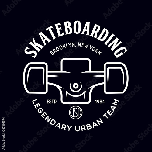 Skateboarding label badge. Skate shop logotype. Design elements for posters, t-shirt prints, emblems. photo