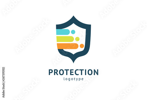 Shield icon. Vector flat style illustration Abstract business security Agency logo template. Logo concept of antivirus, protection, insurance, privacy, guard.