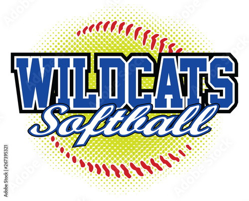 Wildcats Softball Design is a wildcats mascot design template that includes team text and a stylized softball graphic in the background. Great for team or school t-shirts, promotions and advertising.