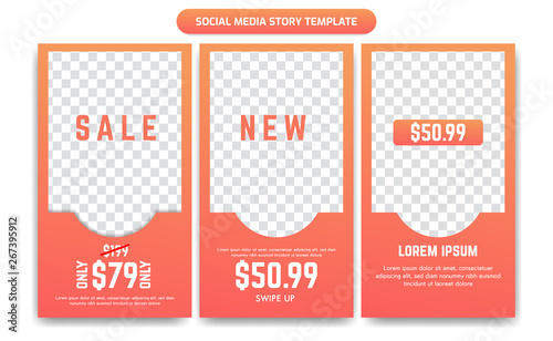 Sale discount Social Media Story Template Design set in Trendy fresh orange color gradient, for promotion, ad, brochure, flyer