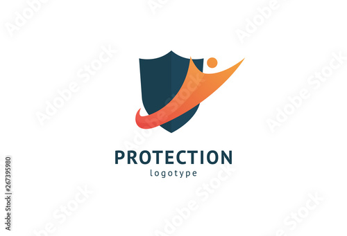 Shield icon. Vector flat style illustration Abstract business security Agency logo template. Logo concept of antivirus, protection, insurance, privacy, guard.