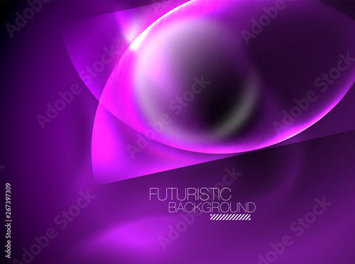 Blurred neon glowing round shapes, abstract circles and lights