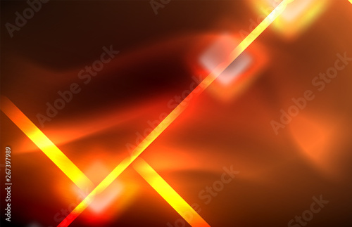 Neon glowing techno lines, hi-tech futuristic abstract background template with square shapes