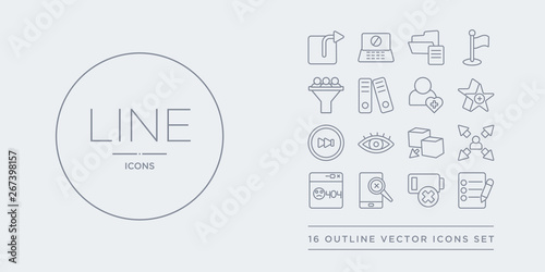 16 line vector icons set such as edit, empty battery, enlarge, error page, expand contains export, eye, fast forward, favorites button. edit, empty battery, enlarge from webnavigation outline icons.