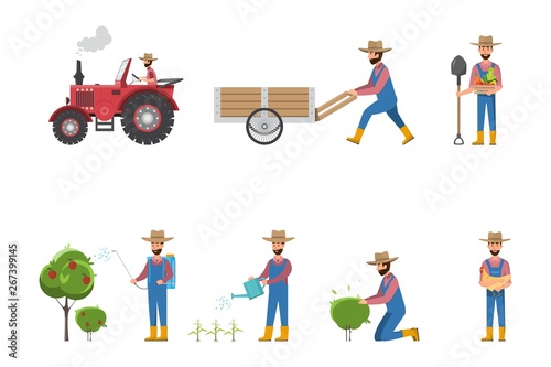 happy farmer cartoon in many characters set