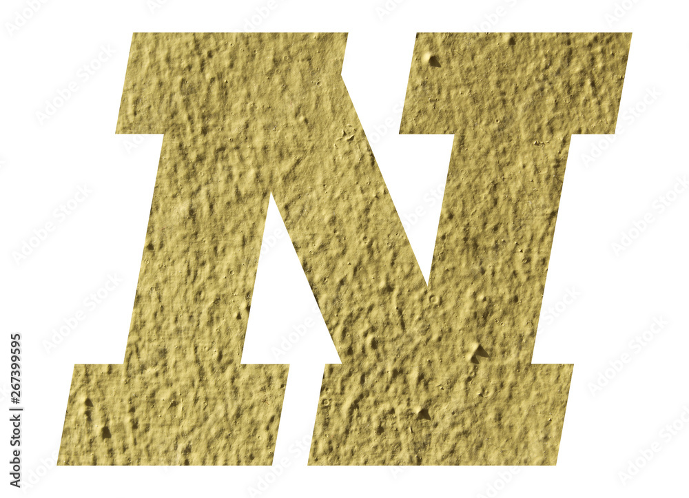 Obraz premium Letter N alphabet with yellow wall on white background