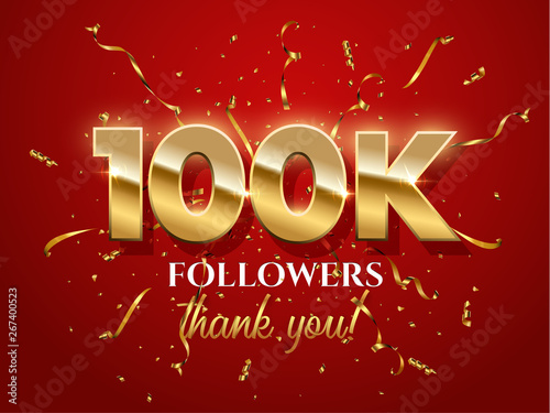 100000 followers celebration vector banner with text