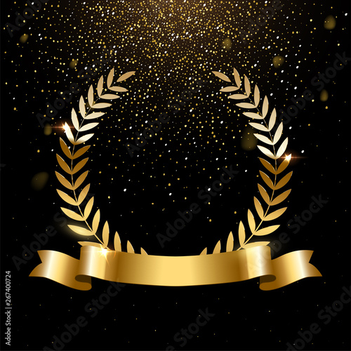 Realistic gold laurel wreath with text space