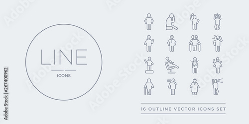 16 line vector icons set such as blah human, blessed human, bo human, broken chill contains cold comfortable confident confused blah blessed bo from feelings outline icons. thin, stroke elements