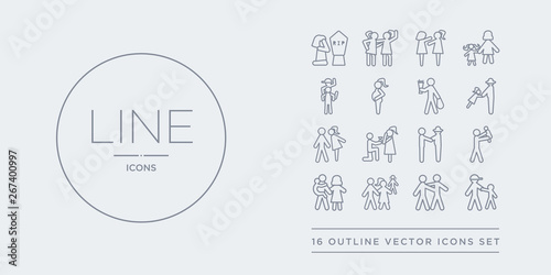 16 line vector icons set such as brother, cousin, ex-husband, family, father contains father-in-law, fianc?e, girlfriend, grandparents. brother, cousin, ex-husband from family relations outline