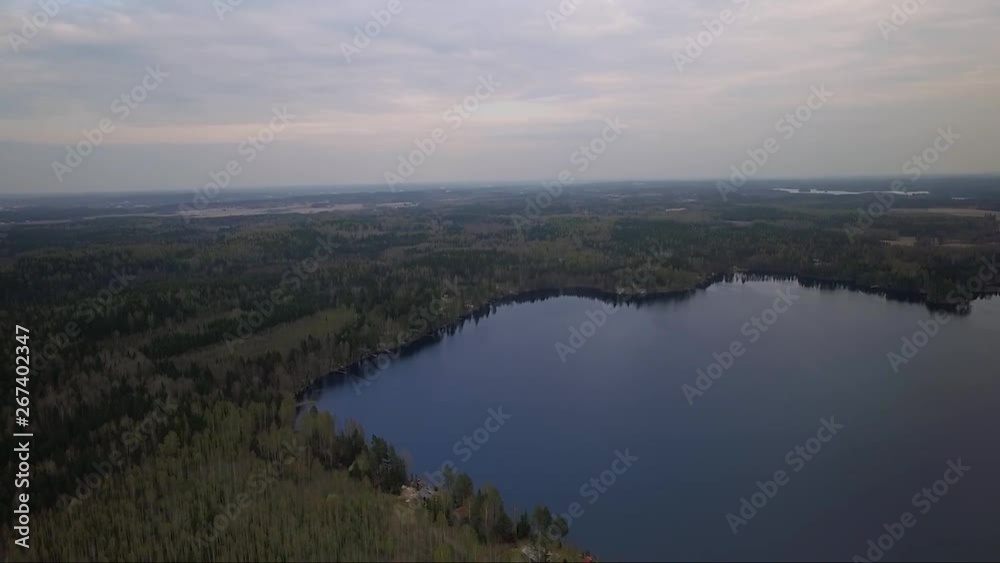 Aerial Drone Shot. Flying Above the Forest, Lake and Fields Aerial Drone Shot. Flying Above the Forest, Lake and Fields