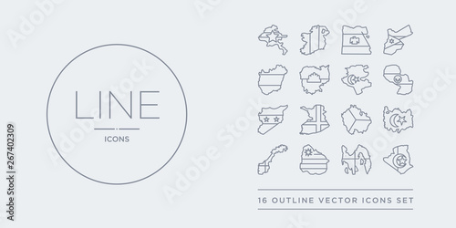 16 line vector icons set such as algeria flag, panama flag, uruguay flag, norway turkey contains czech republic finland syria paraguay algeria panama uruguay from country flags outline icons. thin, © t-vector-icons