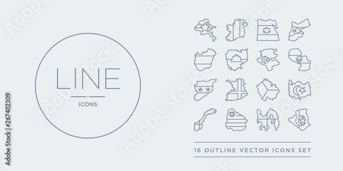 16 line vector icons set such as algeria flag, panama flag, uruguay flag, norway turkey contains czech republic finland syria paraguay algeria panama uruguay from country flags outline icons. thin,