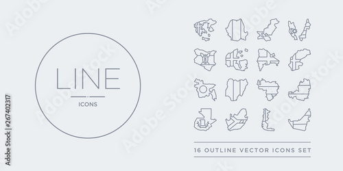16 line vector icons set such as united arab emirates flag, chile flag, south africa flag, guatemala austria contains venezuela nigeria bangladesh sweden united arab emirates chile south africa from
