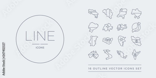 Photography 16 line vector icons set such as india flag, mexico flag, vietnam flag, australia iran contains argentina saudi arabia portugal japan india mexico vietnam from country flags outline icons