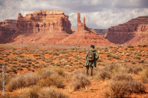 Hiker in Valley of Gods, USA