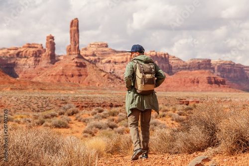 Hiker in Valley of Gods, USA