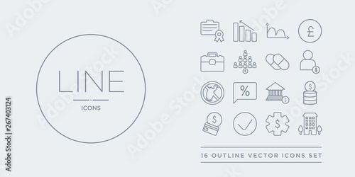 16 line vector icons set such as ordinary residence, ordinary share, organisation for economic cooperation and development, organisation of petroleum exporting countries (opec), overdraft contains