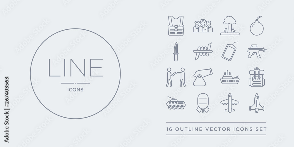 16 line vector icons set such as air force, airplane, airplane bomb ...