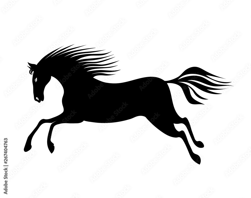 Fototapeta Galloping horse. Hand drawing black vector illustration.