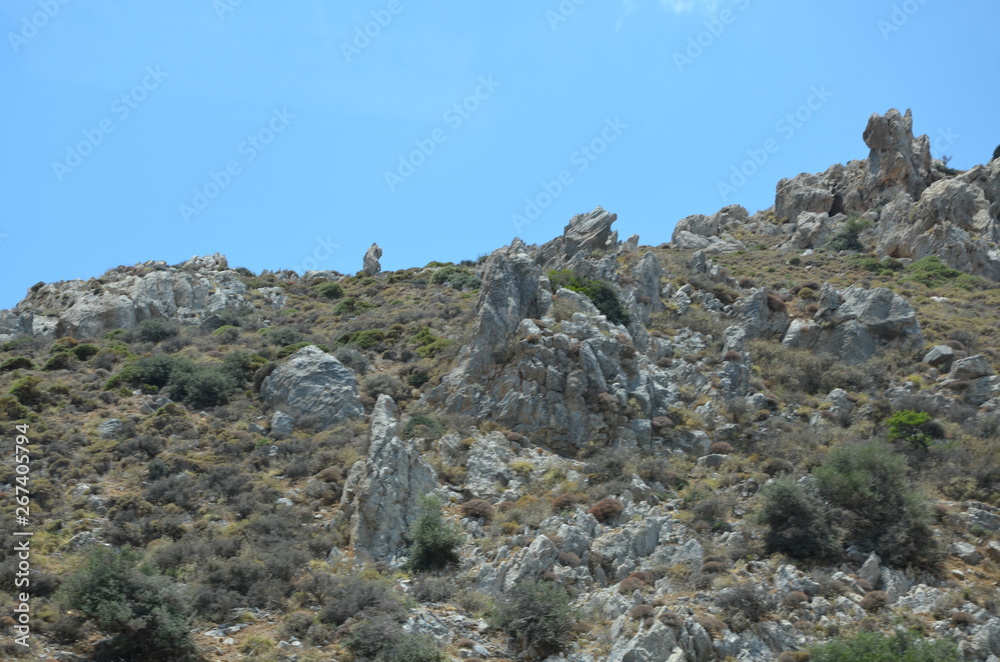 Greece Crete landscape mountains road panorama sea shore sun beach