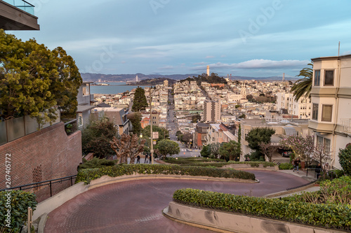 Photography Lombard Street, upper view at sunset